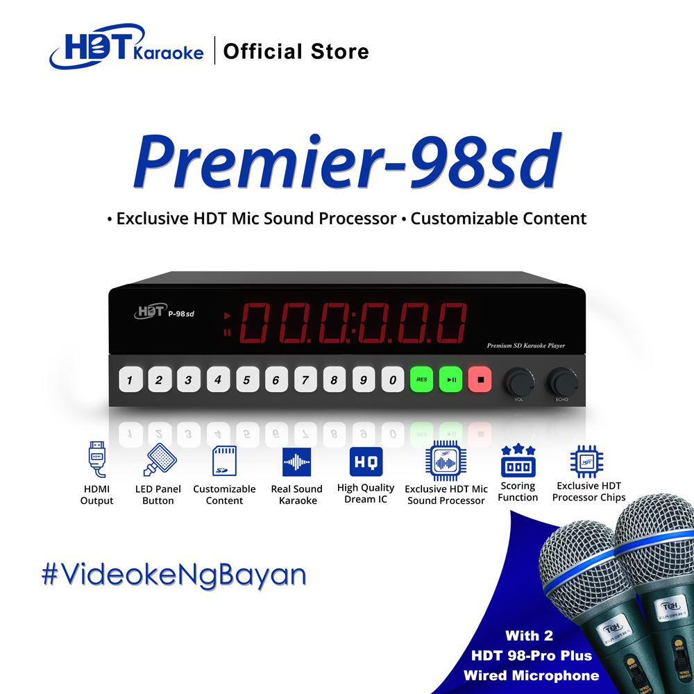Hdt Karaoke P98sd SD Karaoke Player with 2 HDT P98Pro Plus Microphone