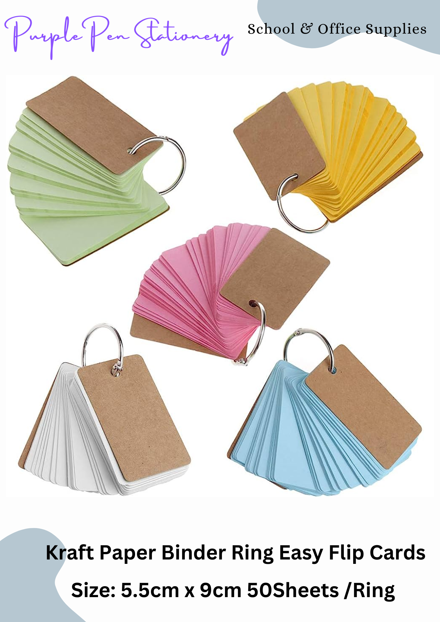 50SHEETS Kraft Paper Binder Ring Easy Flip Cards Study Iron Ring  Handwritten Memo Pads Portable Notebook DIY Stationery Memory Card - Main Image