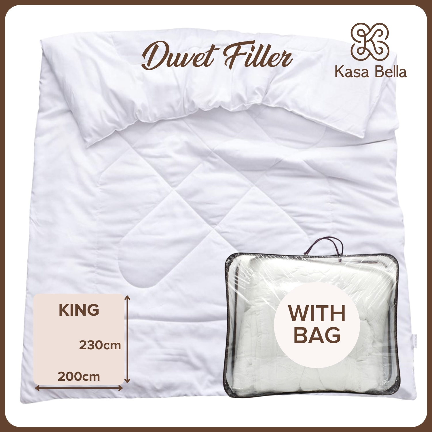 Kasa Bella Plain White Comforter / Duvet Filler / Insert