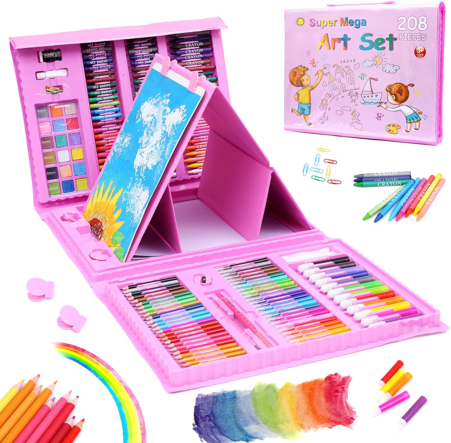 COMPLETE ART SET 208 Pcs for Kids. Drawing Coloring Set School Supplies Art  Materials Arts and Crafts Supplies Stationery Watercolor Brush Crayons  Color Pencils Markers Oil Pastels Eraser Sharpener For Coloring Calligraphy