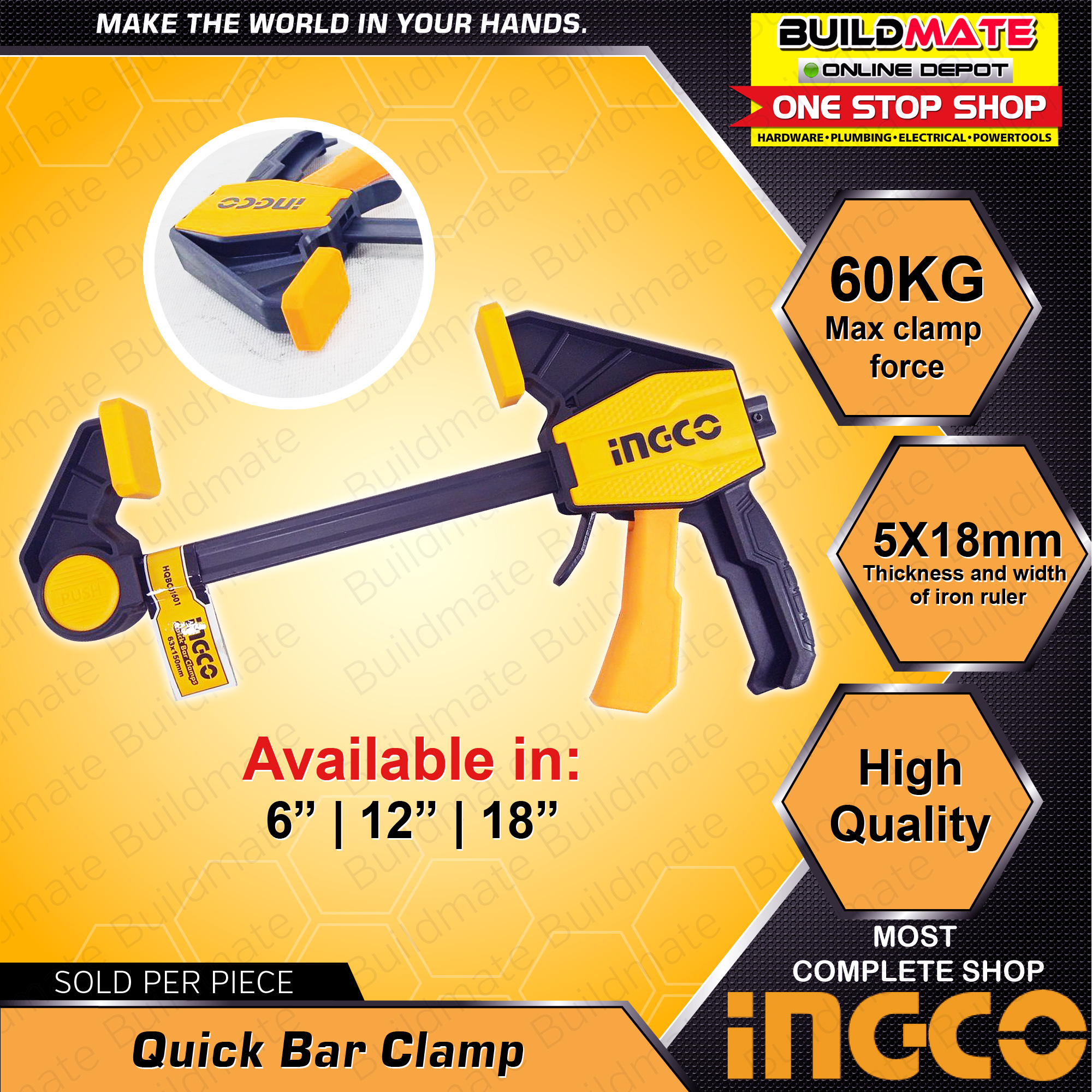INGCO WADFOW Quick Bar Clamp 6" Inch 12" Inch 18" Inch [SOLD PER