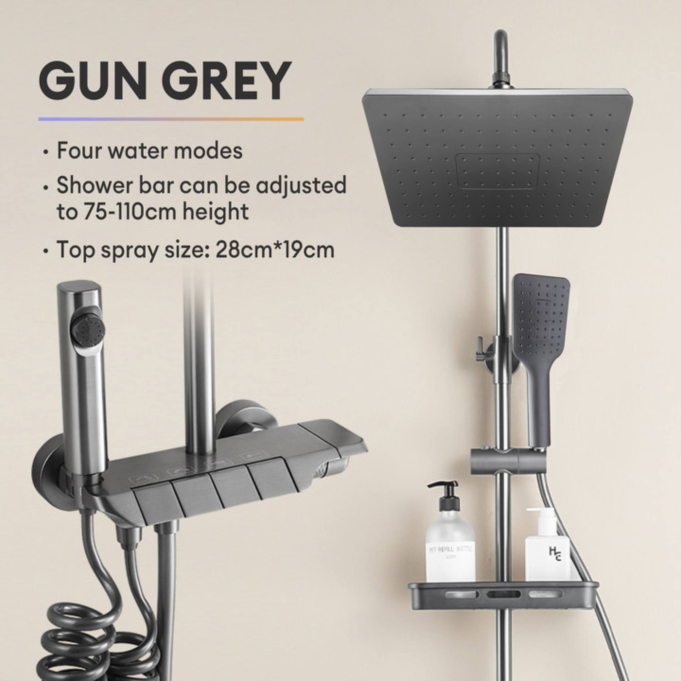 BM Shower Set for Bathroom 4 in 1 Stainless Rain Shower Head Complete ...