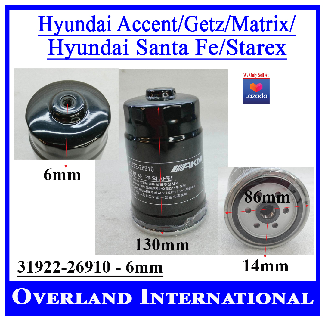 FUEL FILTER 6mm, For Hyundai Starex CRDi 20042006 / Hyundai Getz 2005