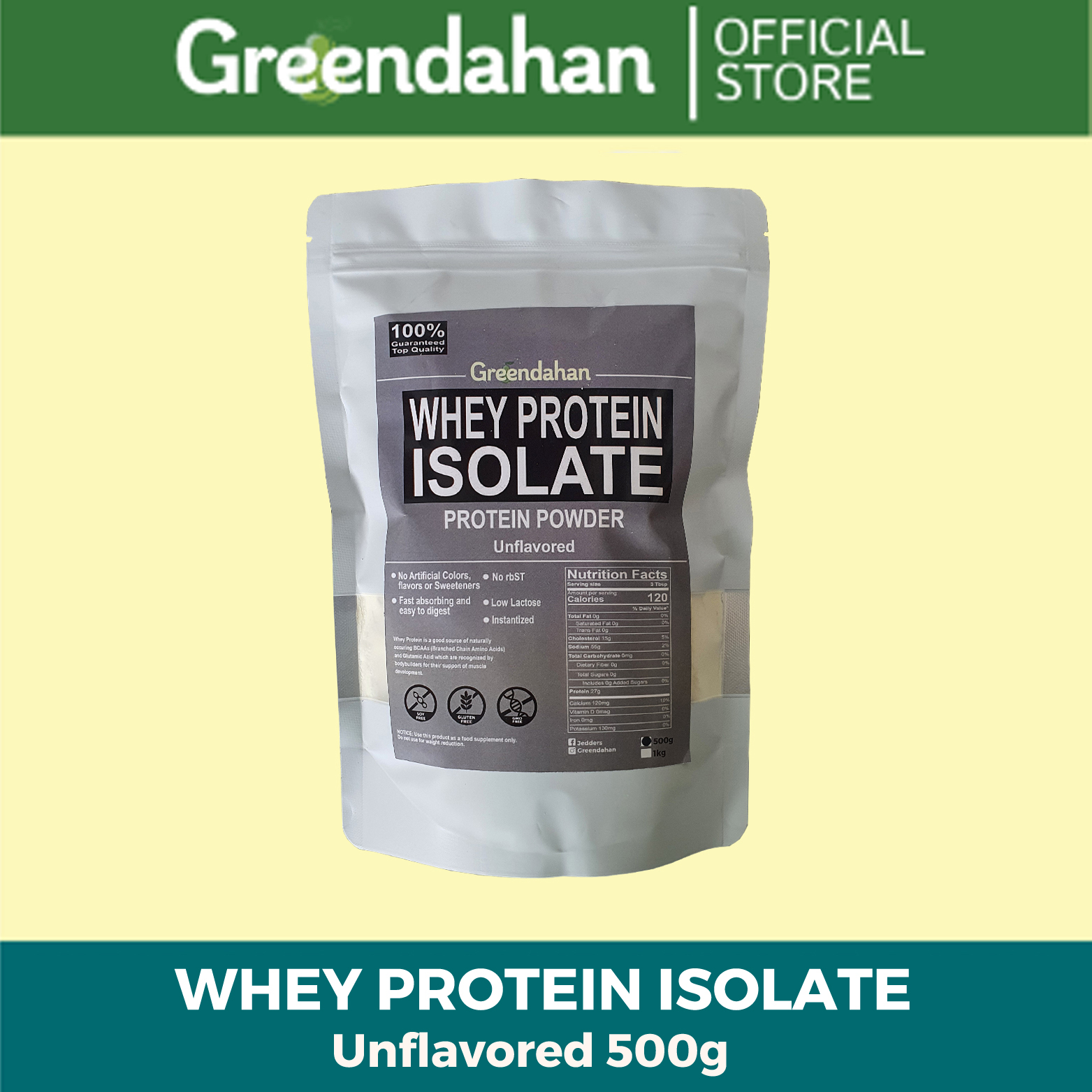 Greendahan Whey Protein Isolate 500g Unflavored / Unsweetened Protein