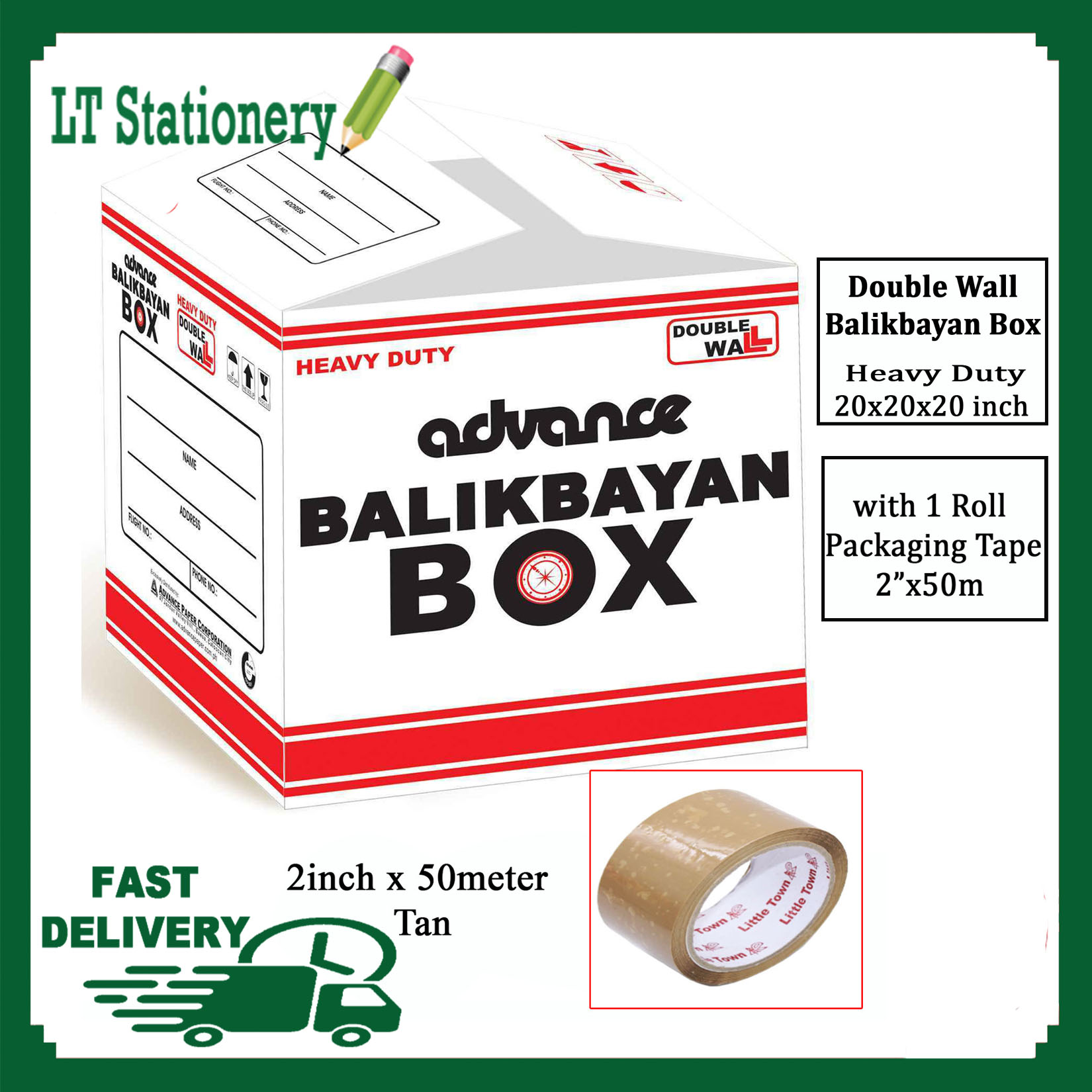 (Lt Stationery) Double Wall Heavy Duty White Balikbayan Box with 1roll ...