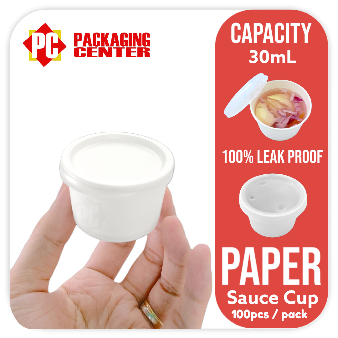 Paper Sauce Cup Oz (30 Cc Or 30 Ml), White With Lid, 100 Pieces
