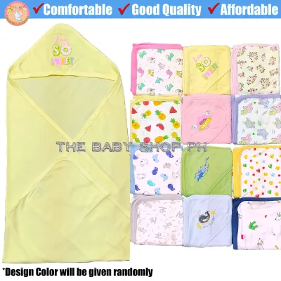 THE BABY SHOP PH Small Wonders Cotton Hooded Receiving Blanket White Cute Printed/Plain Designs for Baby Boys and Girls Newborn Essentials (DESIGNS GIVEN RANDOMLY)