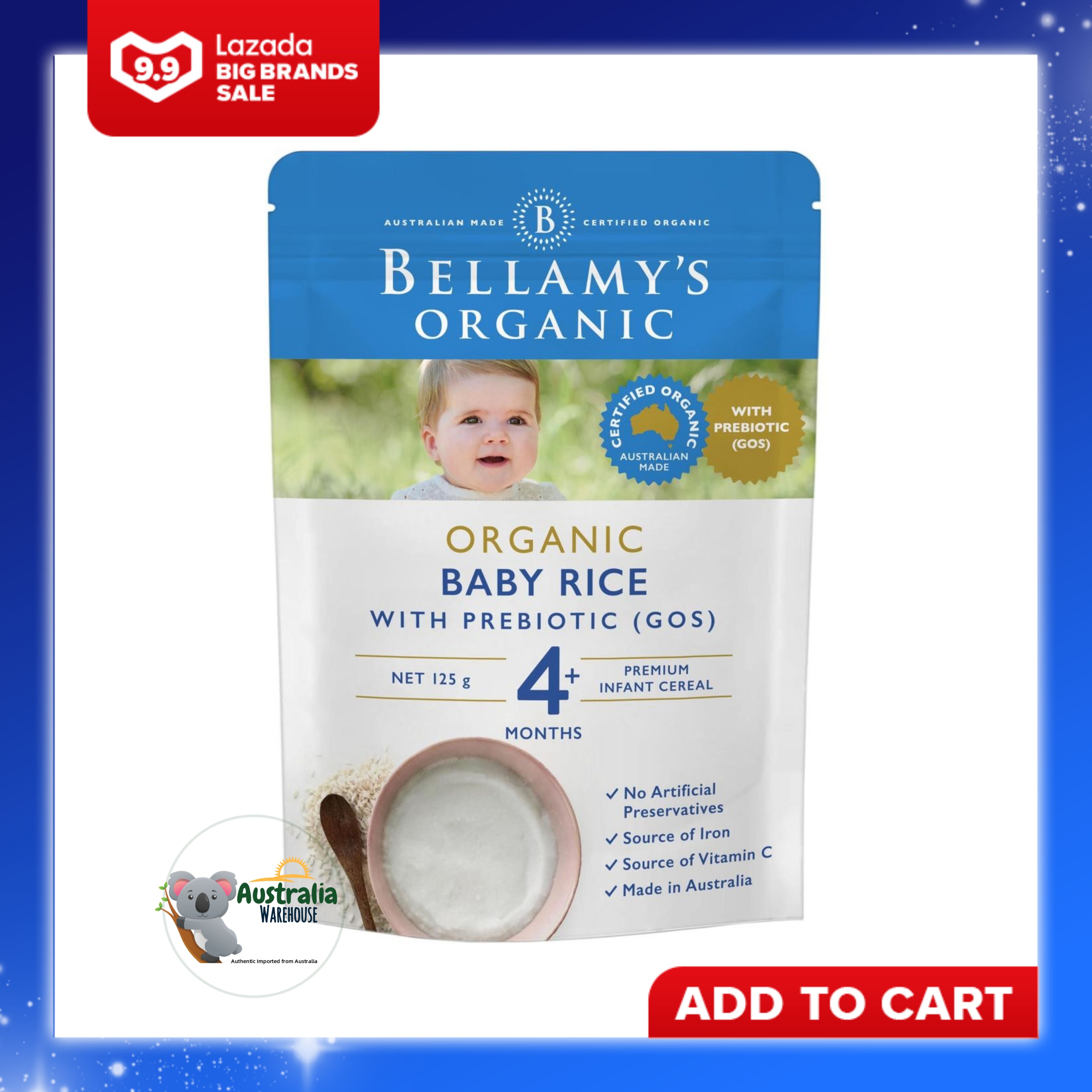 bellamy's organic baby rice with prebiotic
