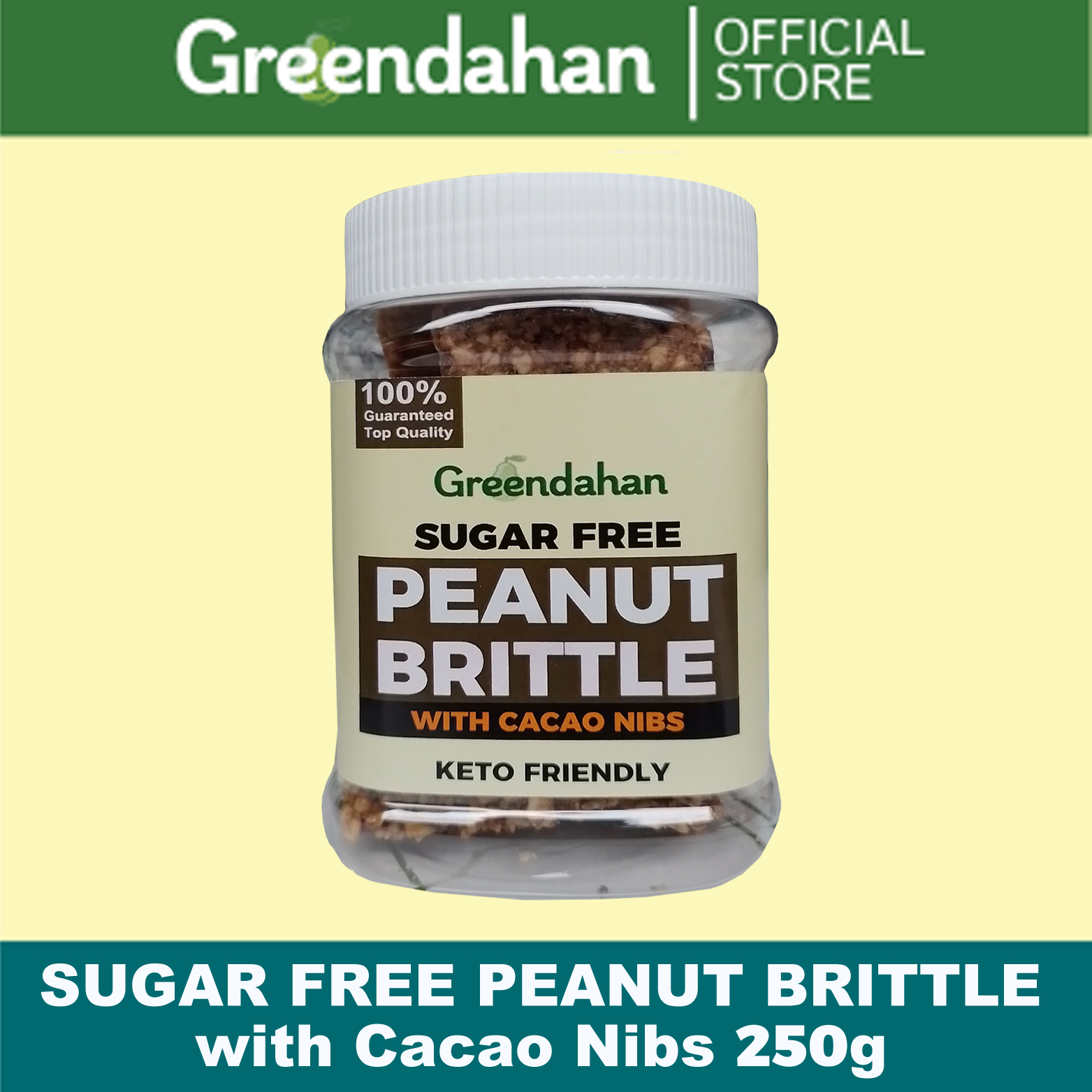 Greendahan Peanut Brittle SUGAR FREE (with Cacao Nibs) 125g 250g