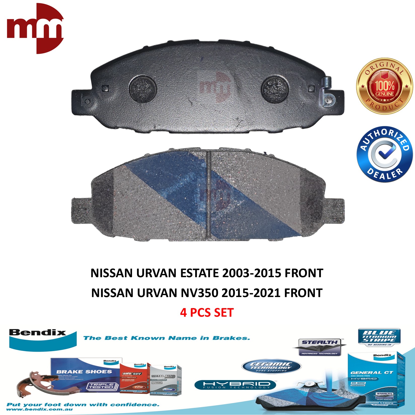 BENDIX GCT Brake Pads for NISSAN URVAN NV350 2015-2021 / NISSAN URVAN ...