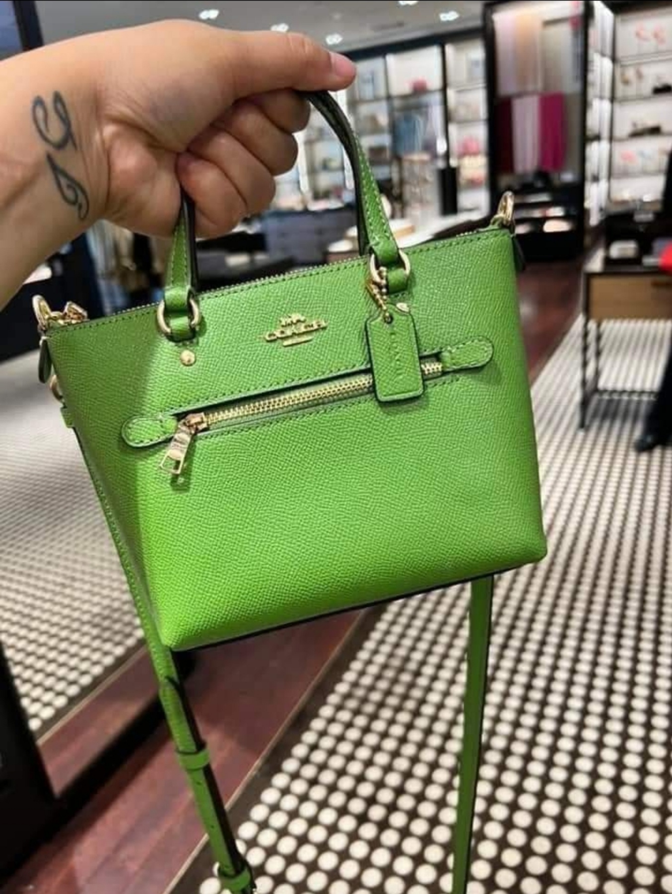 Coach C9948 Mini Gallery Top Zip Crossbody Bag in Neon Green Crossgrain  Leather - Women's Bag with Detachable Strap