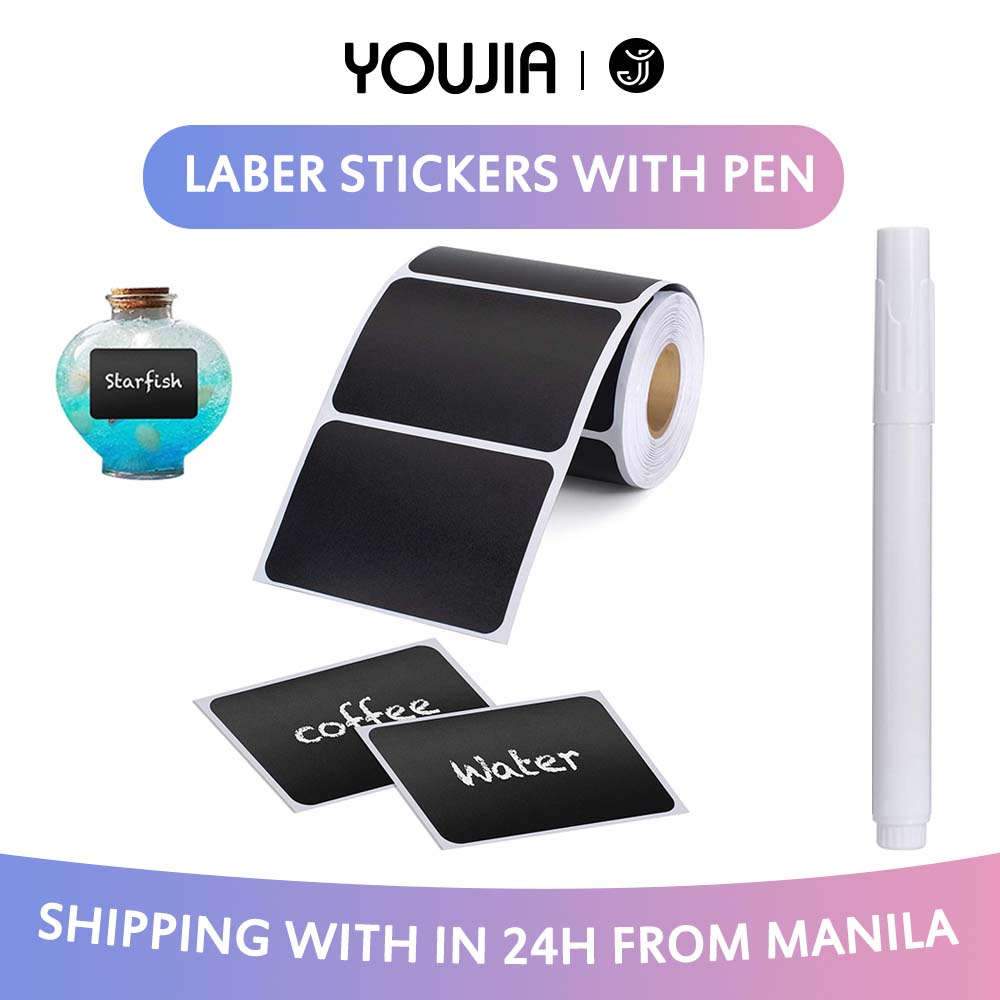 173 Chalkboard Label Stickers with 2 Chalk Markers Pen, Black