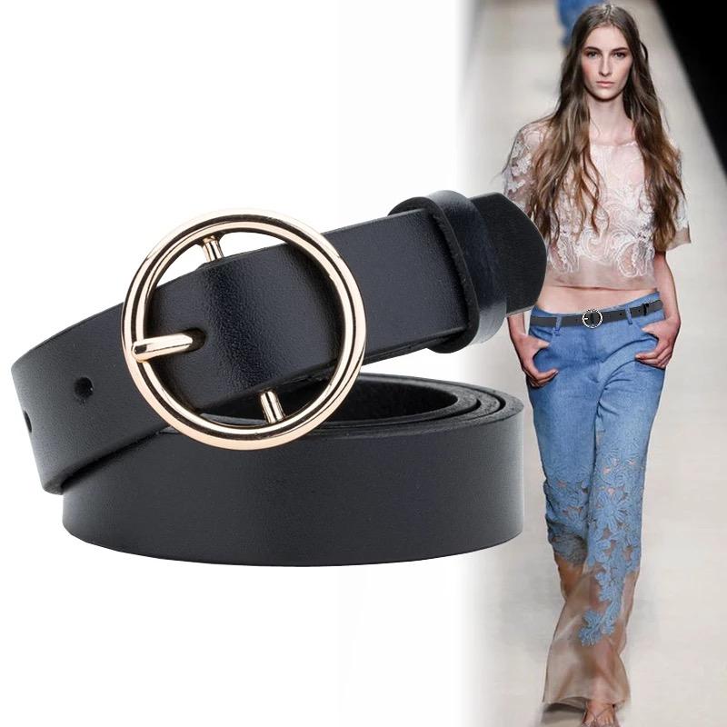 Women Vintage Metal Boho Leather Round Buckle Waist Belt