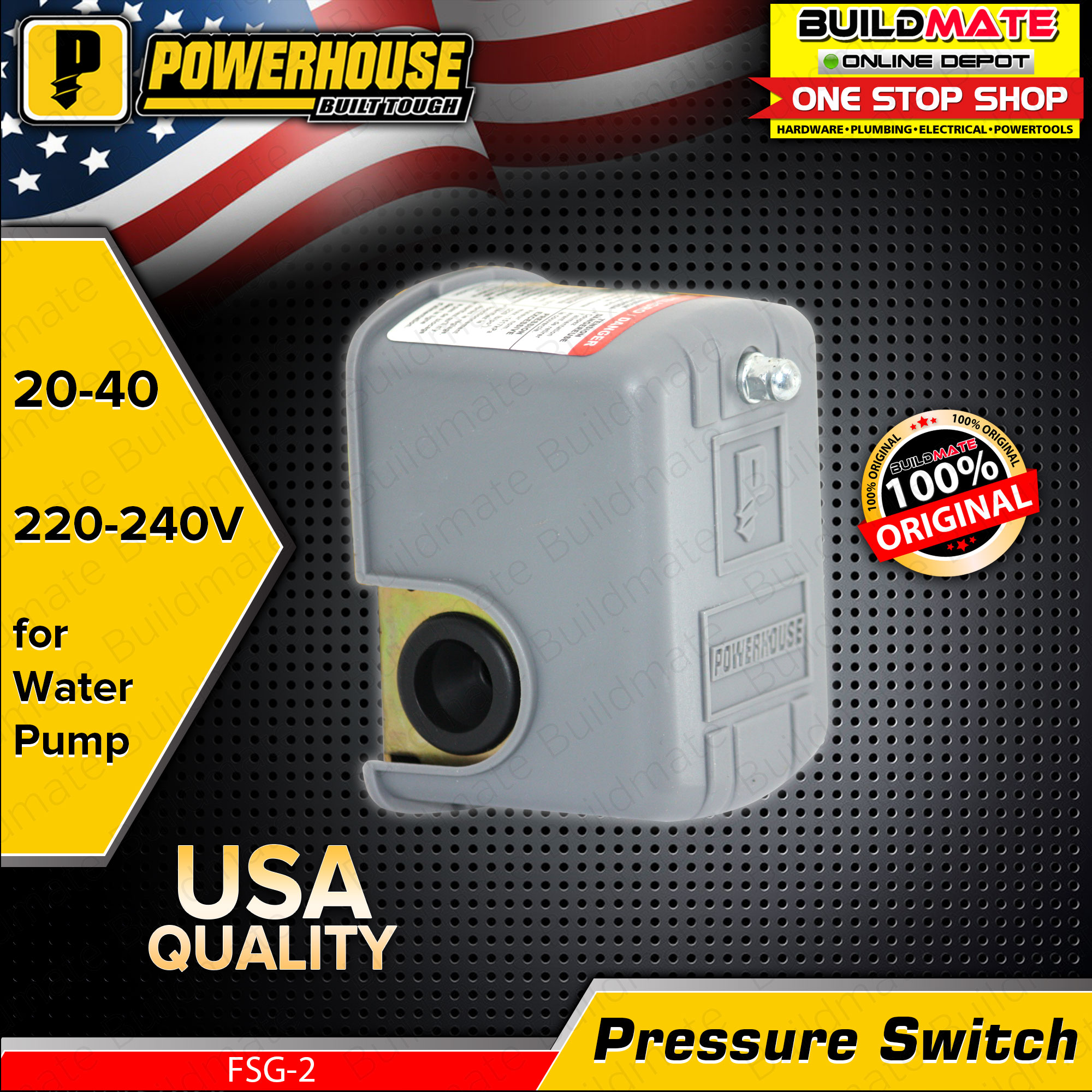 POWERHOUSE USA Pressure Switch for Water Pump 220240v 50/60Hz 2040
