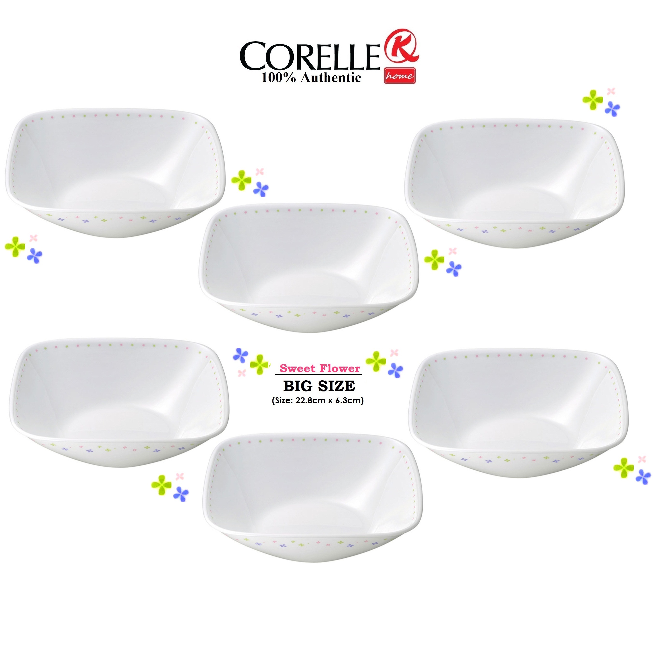 CORELLE Square Serving Bowl 22.8cm x 6.3cm Sweet Flower 6pcs. Lazada PH