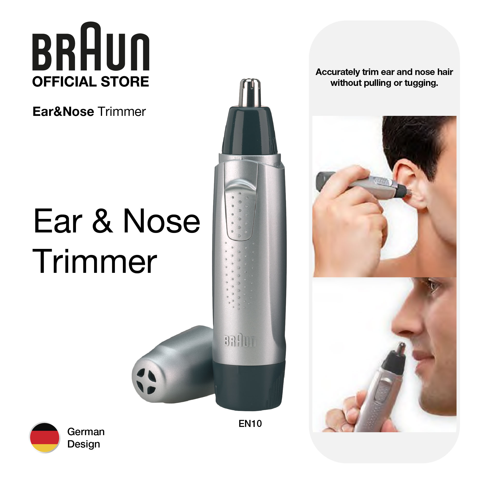 Braun Ear & Nose Trimmer EN10 - Silver/Black - Nose Hair Trimmer for Men -  Efficient and safe ear and nose hair removal with accurate trim | Lazada PH