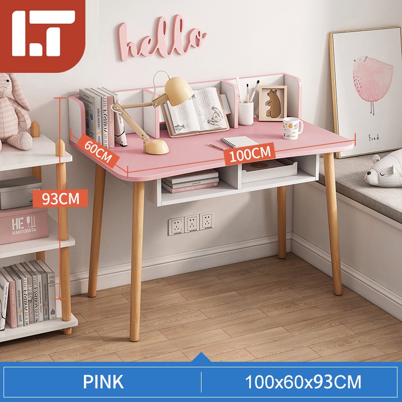 Study table with book shelf and drawer pink computer table student ...