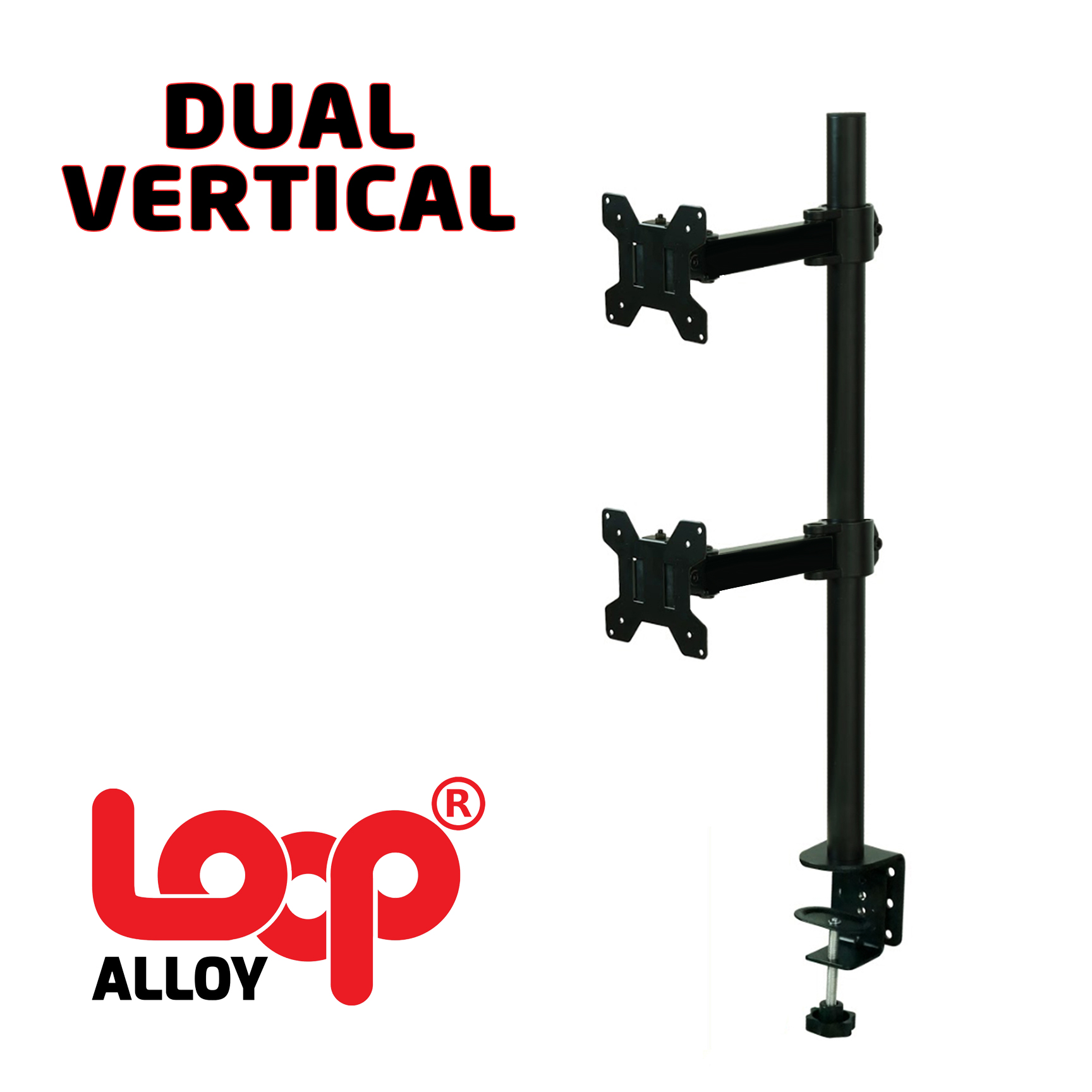 Loop Alloy Dual Vertical Bracket Monitor Mount with CClamp and Grommet