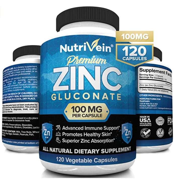 Nutrivein Premium Zinc Gluconate 100mg 120 Capsules Immunity