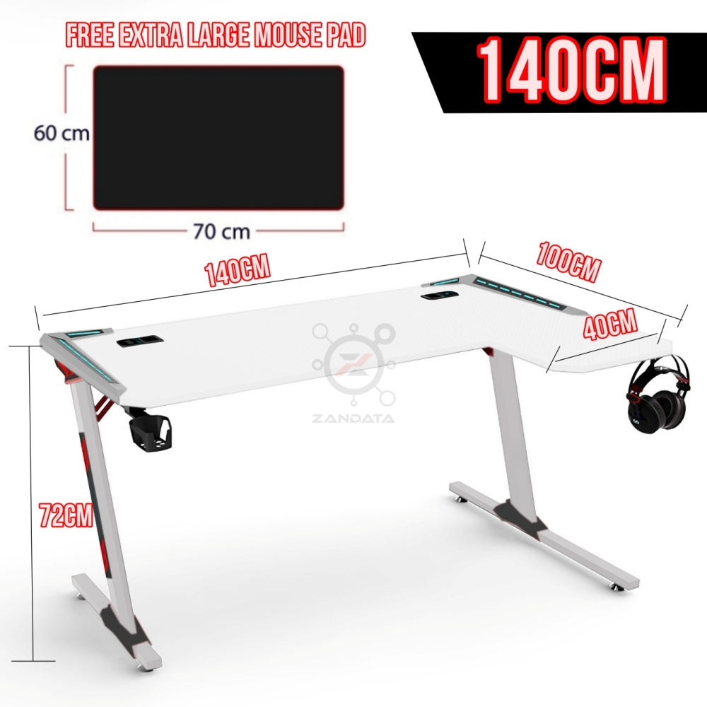 LSHAPE MINIMALIST WHITE Gaming Table 140CM/160CM Professional Esports
