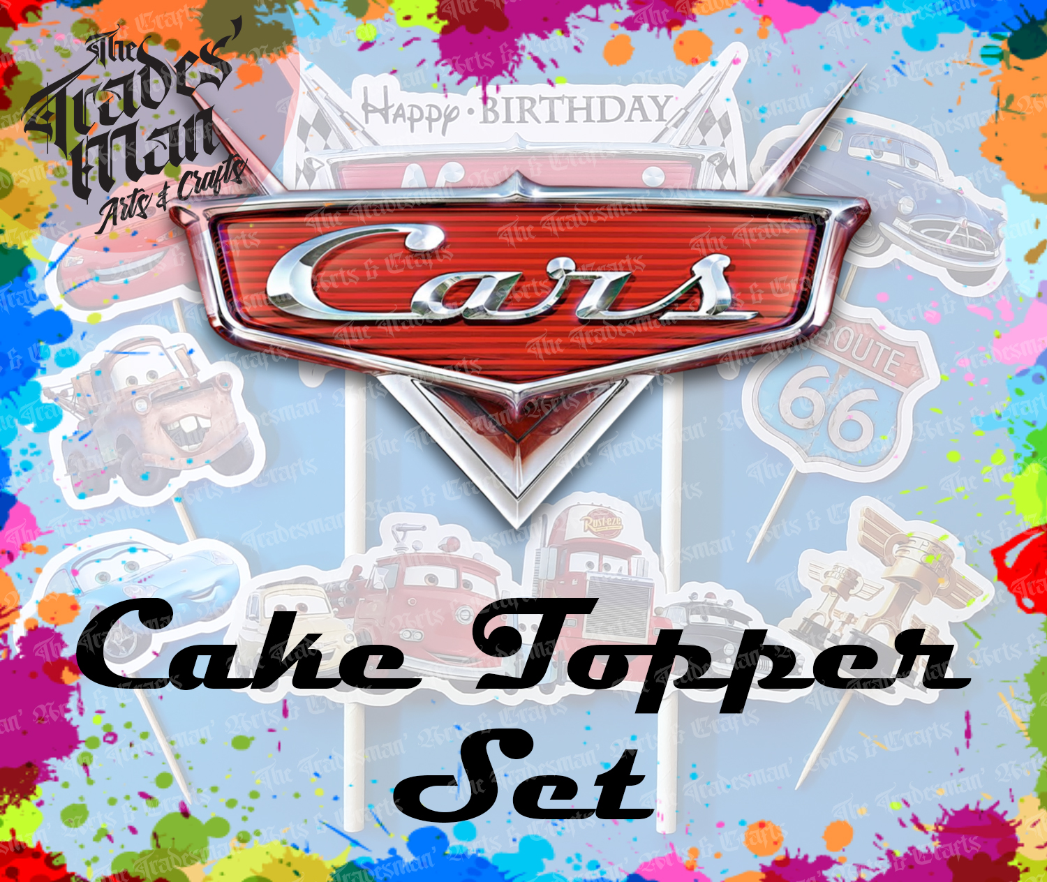 Cars Theme Cake Topper Set FREE Editable/Personalized NAME & AGE ONLY