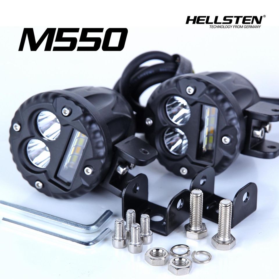 TWO COLOR AUXILIARY LIGHTS MOTORCYCLE ACCESSORIES LED HELLSTEN M550 MODEL EXTERNAL AUX