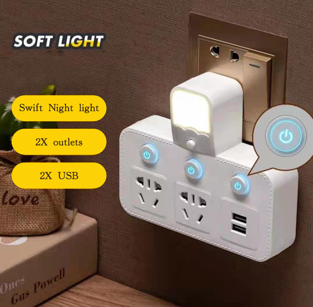 Multi-function Plug Adapter with Adjustable Night Light Outlet Extender ...