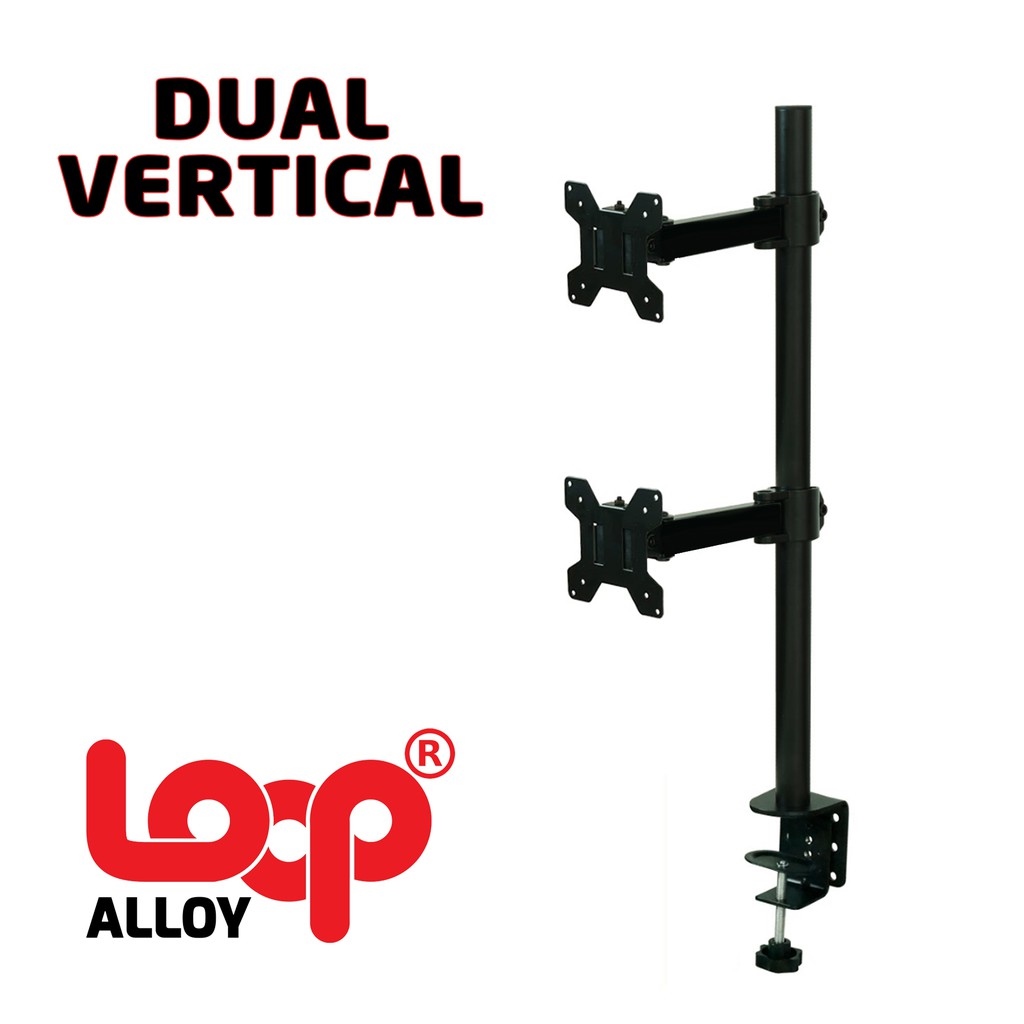 Loop Alloy Dual Vertical Monitor Mount bracket with CClamp and Grommet
