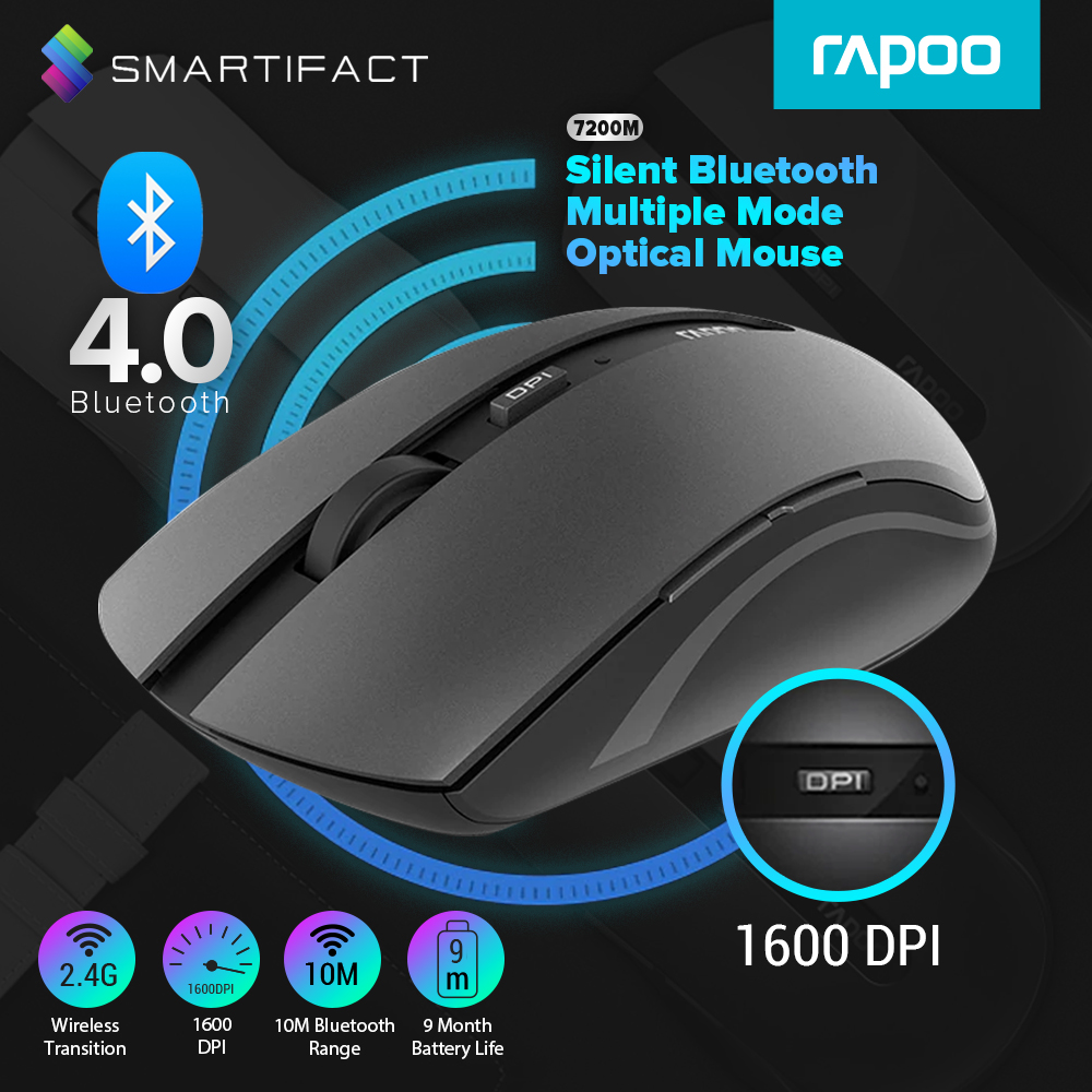Rapoo 7200M Silent Bluetooth Wireless Mouse 2.4G 10M Silent Multiple ...