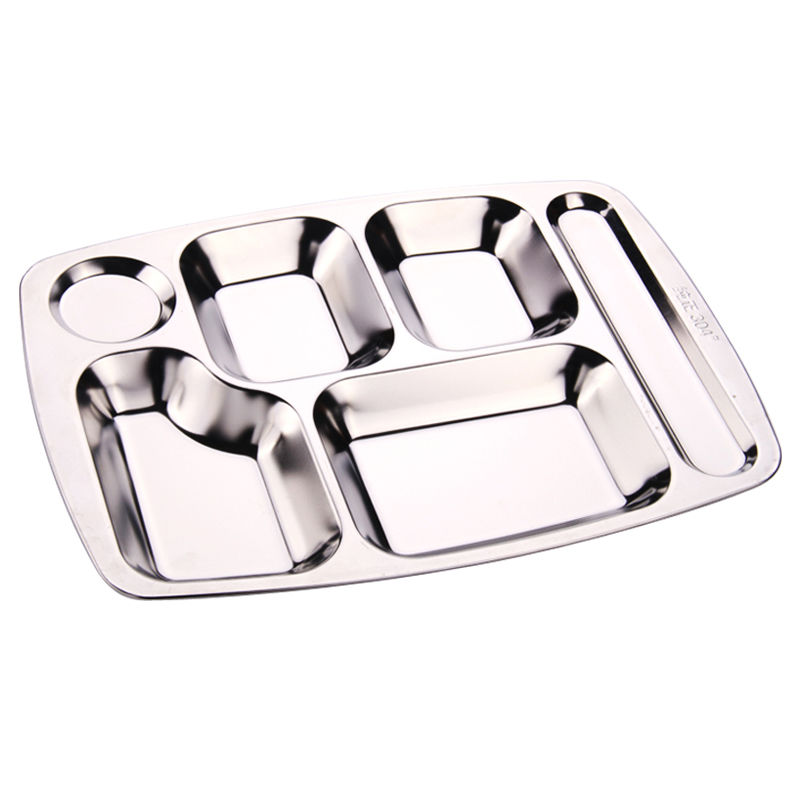 bside.ph Stainless Steel Snack Plate Grid Plate Student Canteen Plate Adult Dinner Plate Five