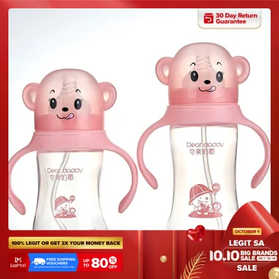 Baby Milk Bottle Wide Caliber Monkey Head Cartoon Feeding PP Thermochromic With Handle Capacity 240mL And 300mL Available Sizes Bottle For Baby Cup with Handle Spill-Proof Water and Milk Feeding 240ml & 300ml
