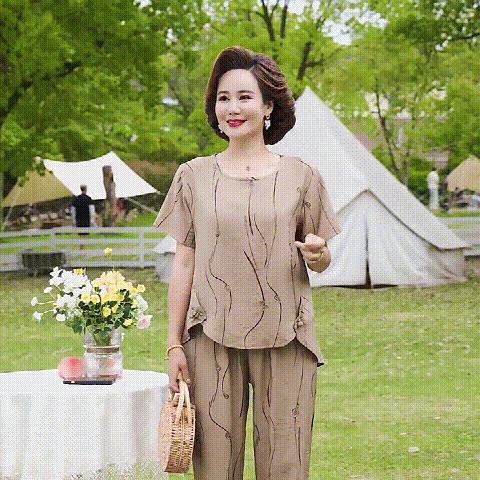 Terno square pants and blouse Two-Piece 2023 New Wide-Leg Pants Middle-Aged  Short-Sleeved T-Shirt