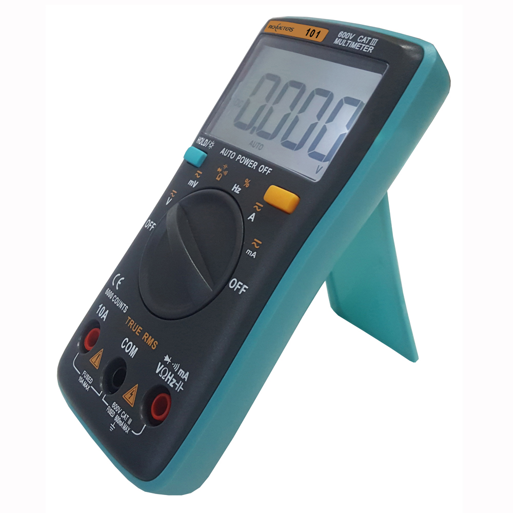 RICHMETERS RM101/RM102 Multimeter True RMS Multifunctional LCD Digital DMM DC AC Voltage Current Meter Resistance Diode Capacitance Tester Measurement Automatic Polarity Identification Ammeter Voltmeter Ohm