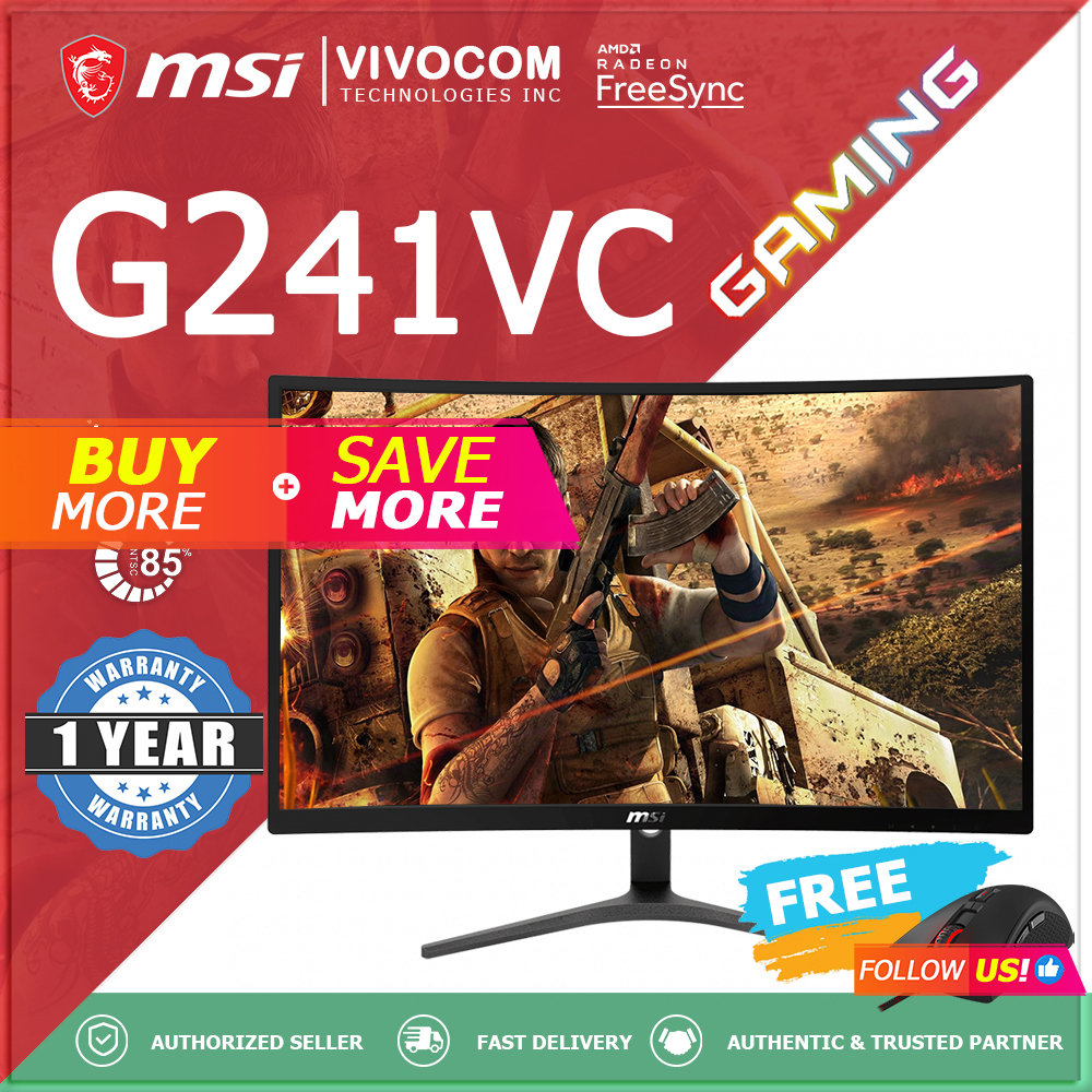 Msi Optix G241vc 23 6 Full Hd Curved Gaming Monitor With 1ms Fast Response Time Hdmi Vga Wide Color Gamut Freesync Technology Game Mode And 75hz High Refresh Rate With Free Gaming Mouse