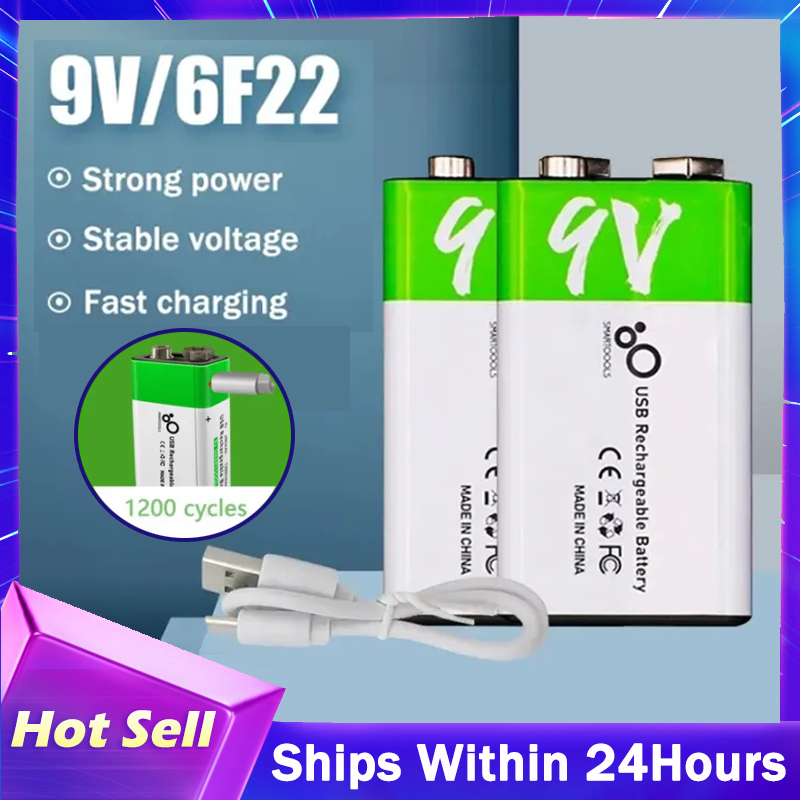 Rechargeable Batteries Fast Charging Cells 9V 6F22 2000mAh + Battery  Charger