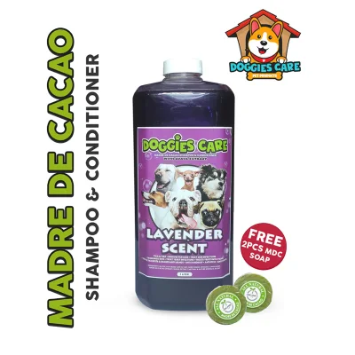 Madre de Cacao Shampoo & Conditioner with Guava Extract - Lavender Scent 1 Liter FREE MDC SOAP 2pcs Anti Mange, Anti Tick and Flea, Anti Fungal