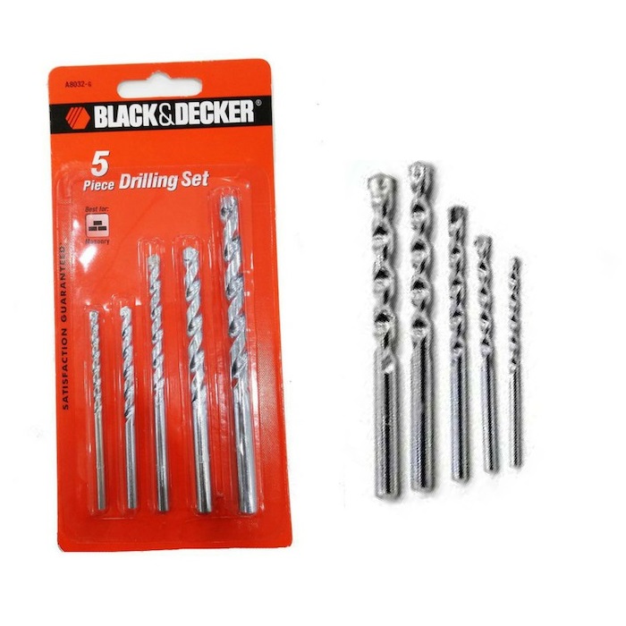 BLACK AND DECKER 5PC MASONRY DRILL BIT SET [4,5,6,8,10MM] A8032G, Drilling  & Fastening Acc