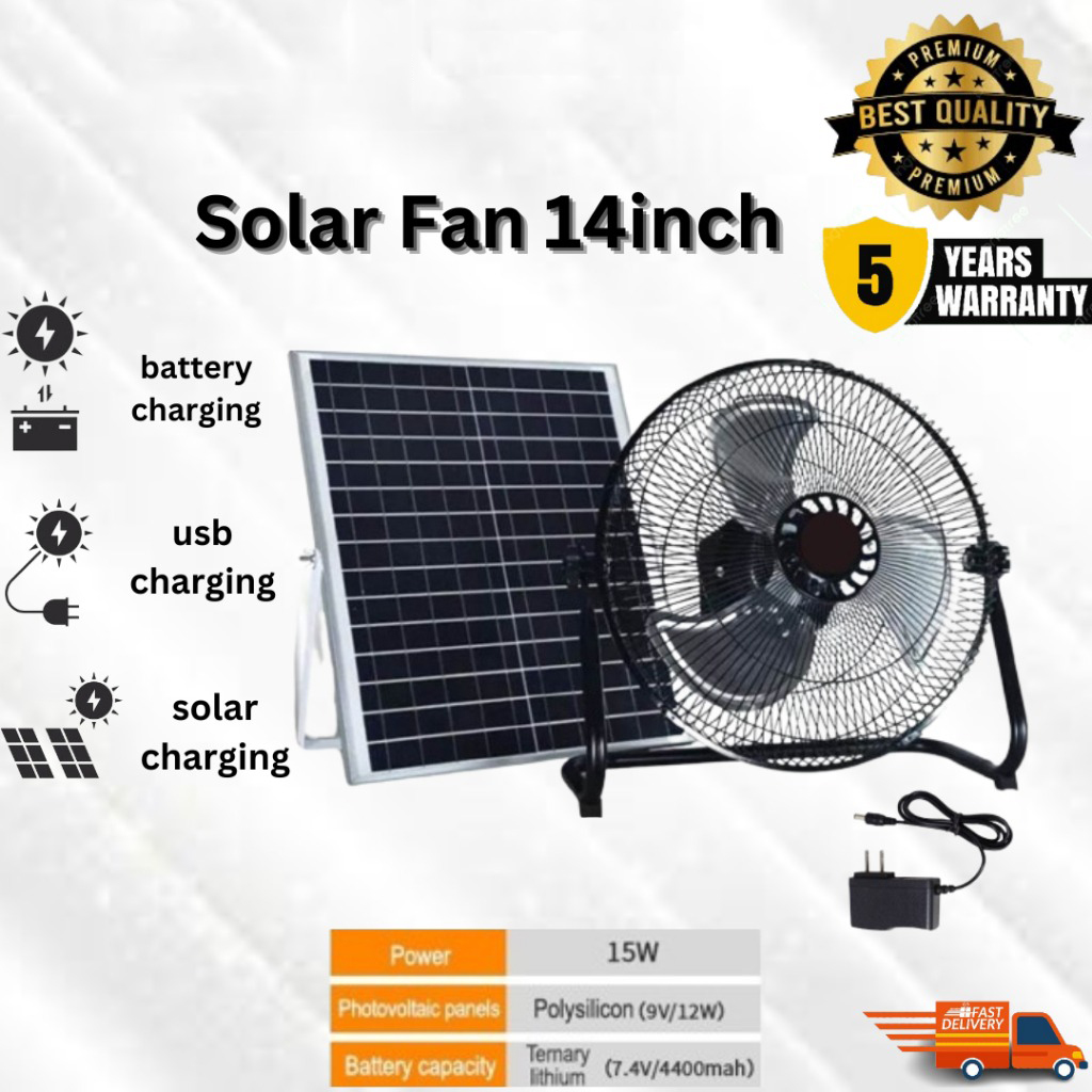 Acedeal 14inch Solar Electric Fan Ac Dc Solar Floor Fan With Solar Panel Charger Complete Suit 4342