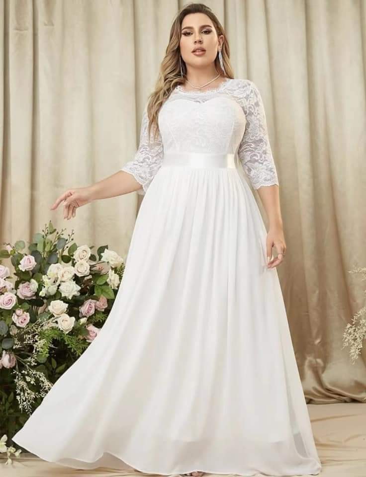 Plus Size All White Formal Dress/ Simple Wedding Dress Lazada PH
