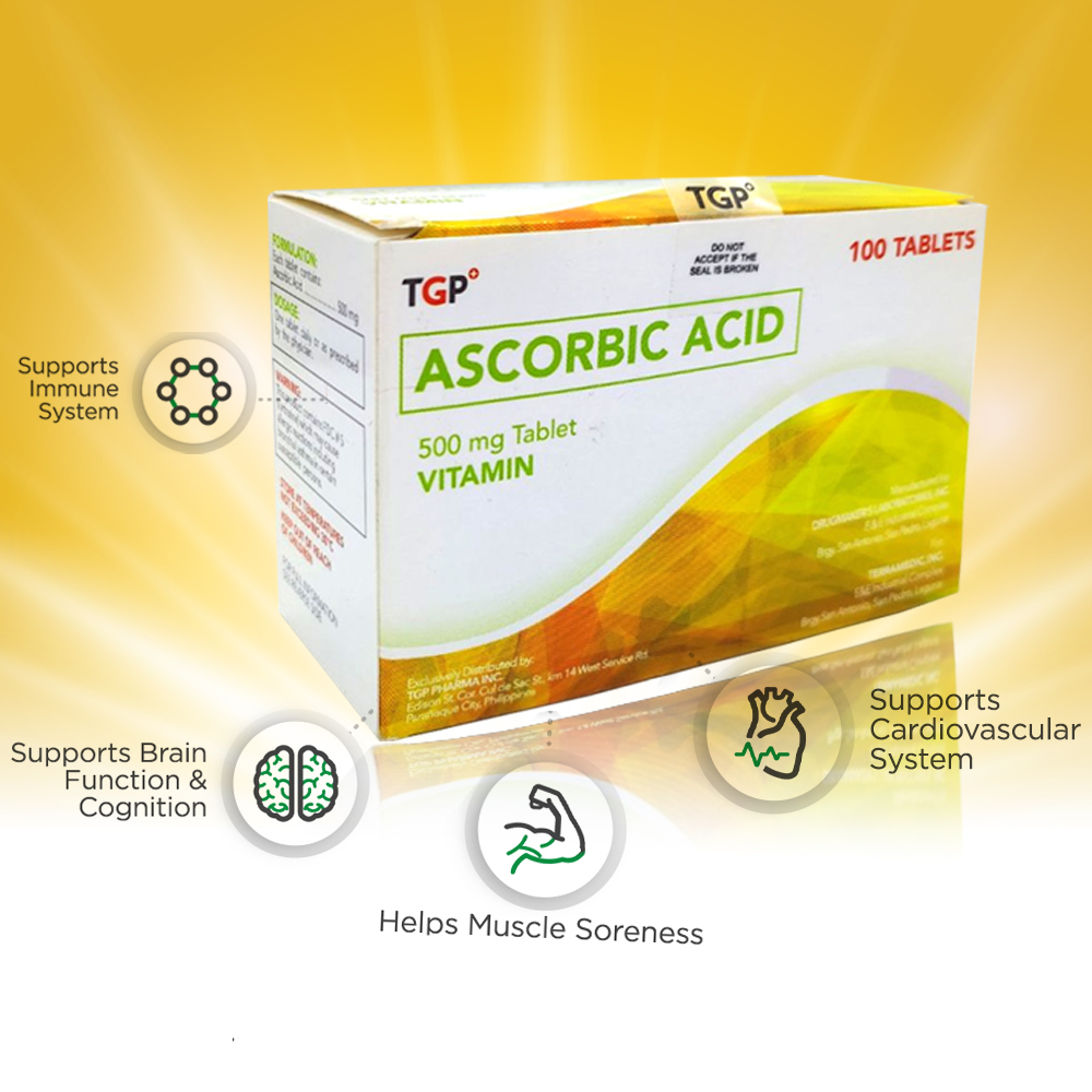 EQAN 1 Box TGP Ascorbic Acid Vitamin ( Vitamin C) Tablet 500mg 100
