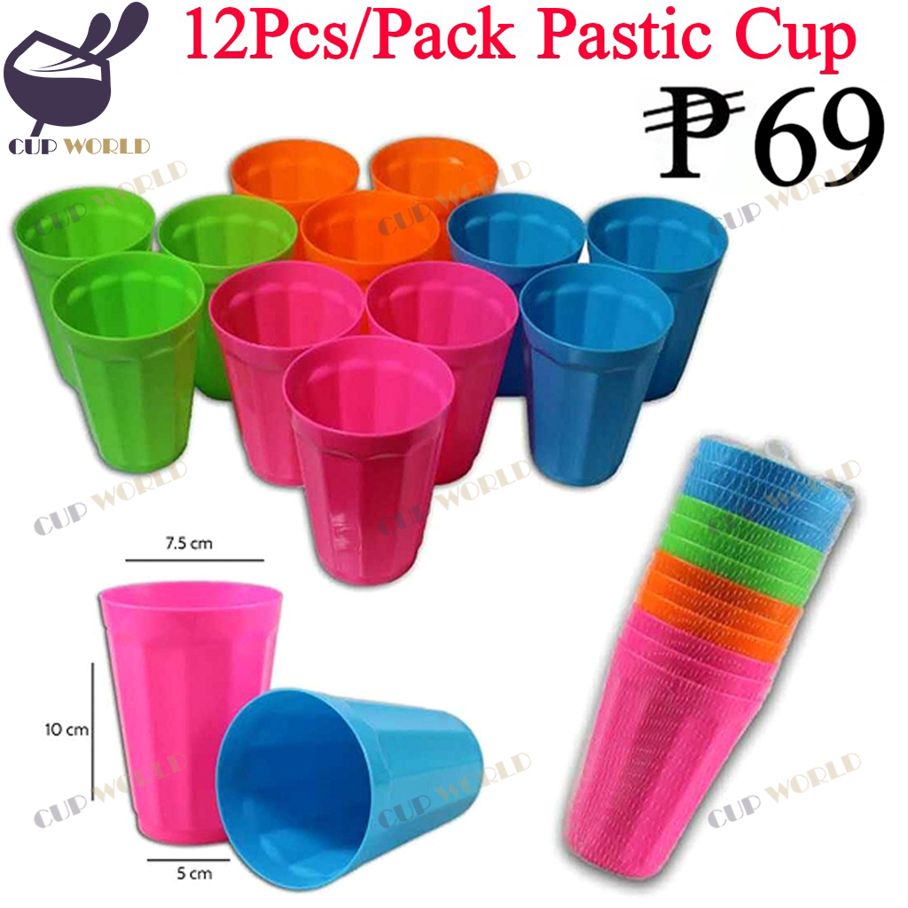12pcs Neon Plastic Cup Dining Cup Cute Party Drinking Cups Baso 300ML