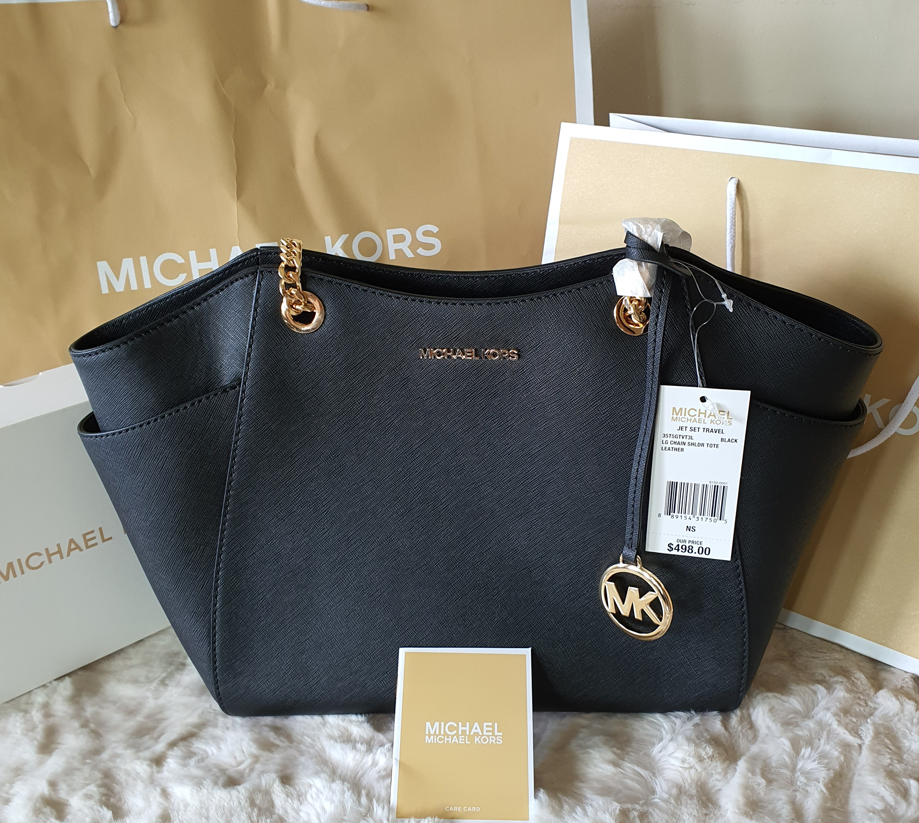 💯Authentic Michael Kors Jet Set Travel Large Chain Tote in BLACK