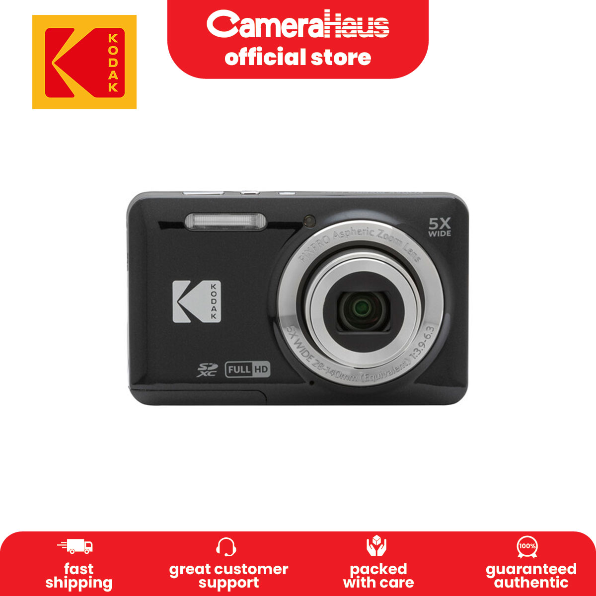 Digital Camera Kodak PIXPRO FZ55 16MP Red 5X Optical Zoom, 28mm