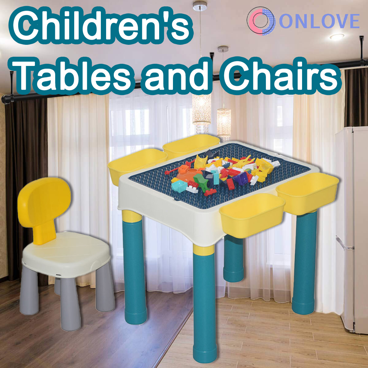 Kids Study Table With Chairs And Drawer Storage MultiFunction Study