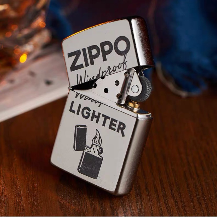 Zippo Windproof Logo Design Street Chrome Pocket Lighter Zippo 49592（ Lighter Without Fuel
