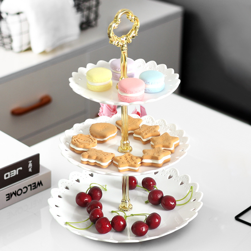 A 3 Tier Cake Stand and Fruit Plate Cupcake Clear Acrylic Stand White for Cakes Desserts Fruits Candy Buffet Stand for Wedding & Home & Birthday Party Serving Platter 