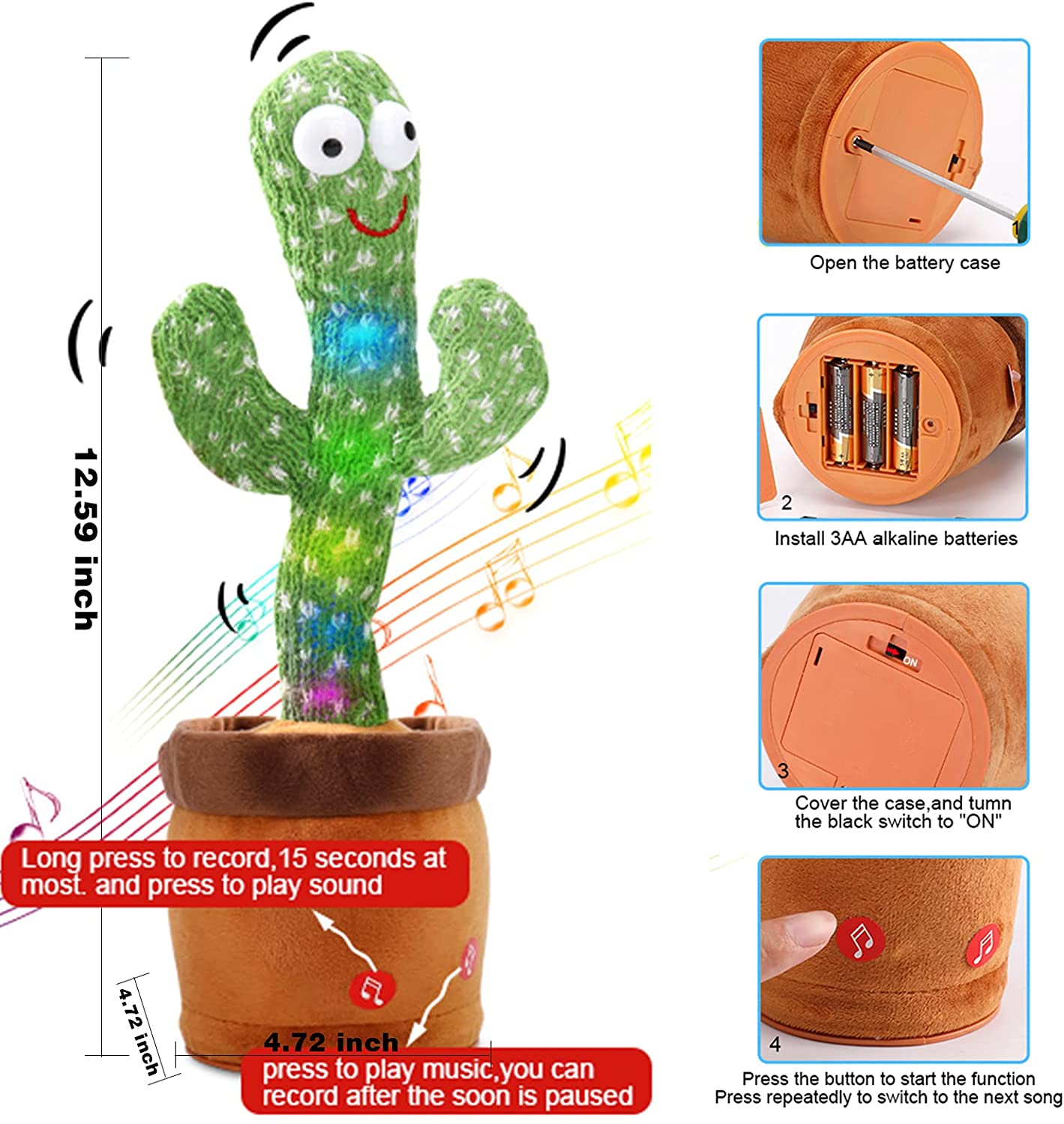 【9types】Dancing Cactus Recording Imitate Talking Singing Plush Cactus