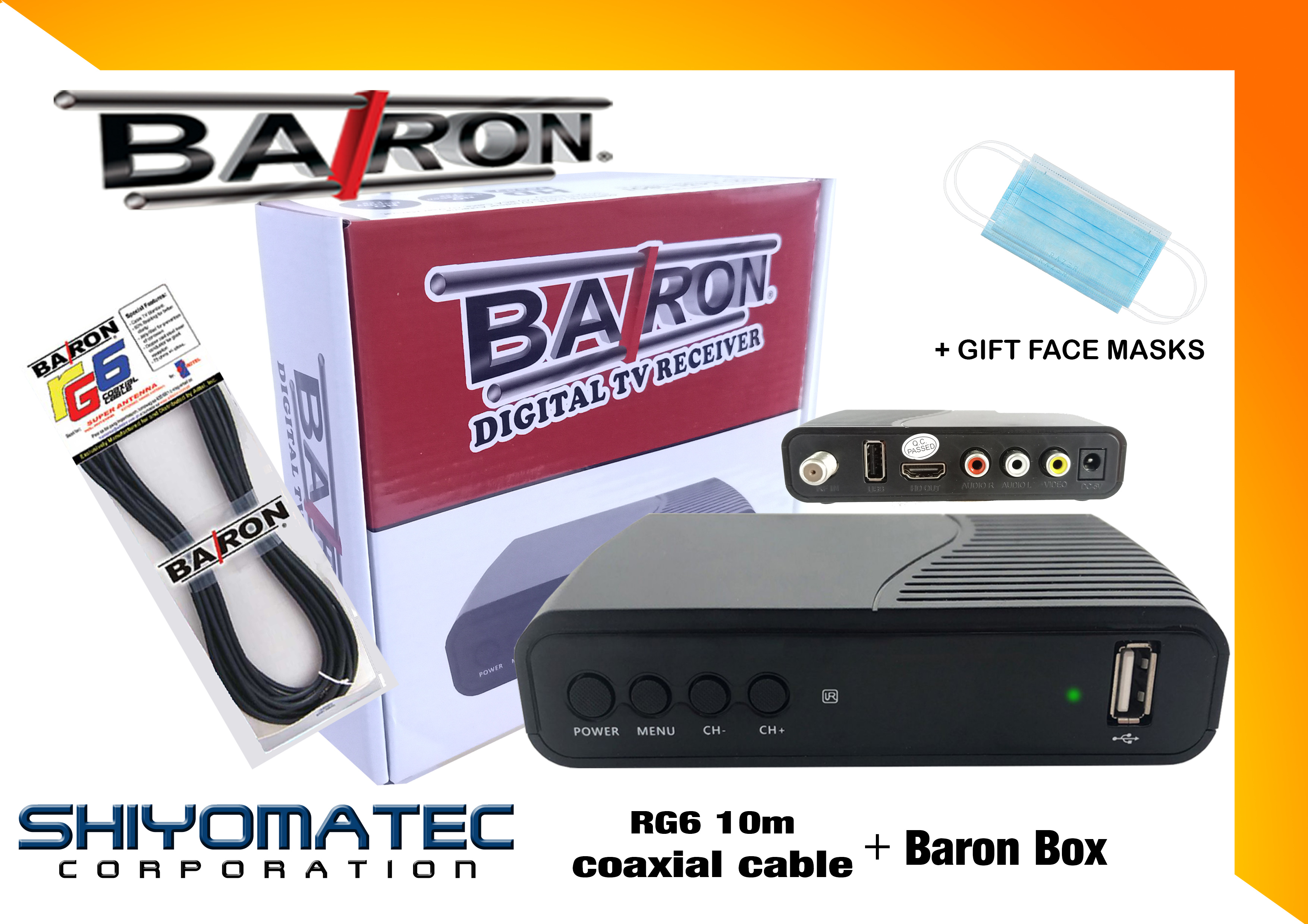 Baron Digital TV Receiver Box with Baron RG6 10 meters extension cable