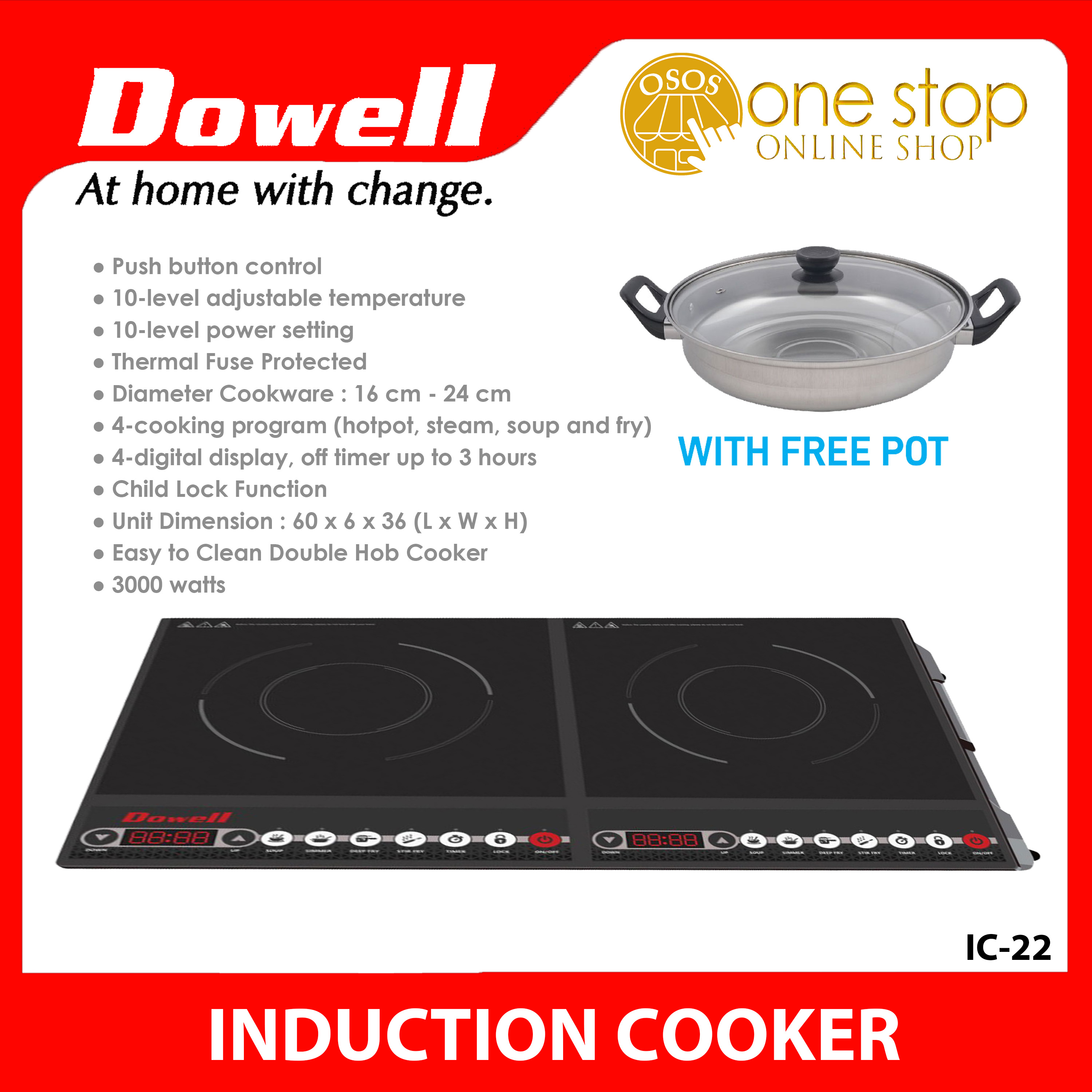 Dowell Original Dual Hobs Induction Cooker with 10 Level Temperature IC22 •OSOS• Lazada PH
