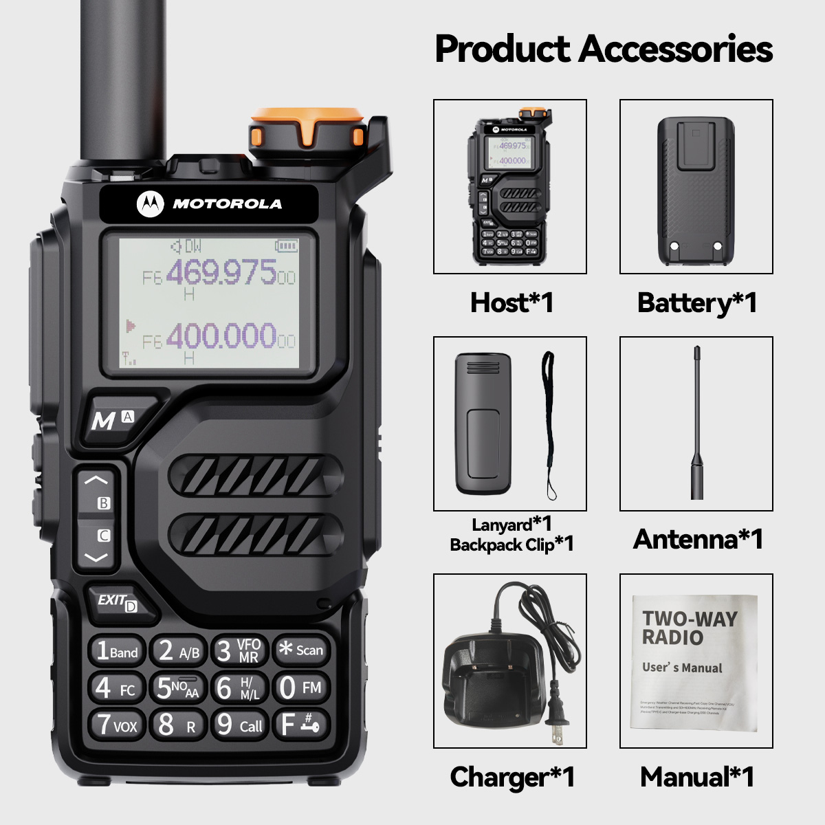 Motorola Radio X8 10 Watts Portable Walkie Talkie Long Range U/V 50-600 ...